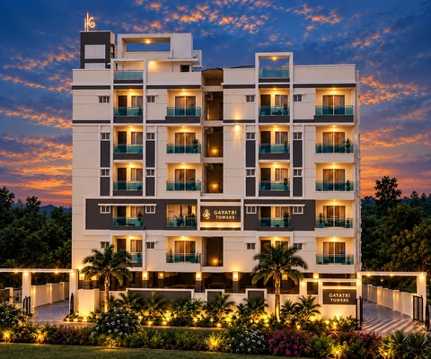 Gayathri Towers exterior at dusk